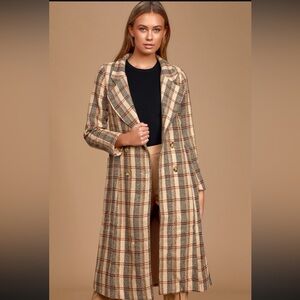 Joelle Taupe Plaid Double Breasted Coat